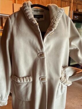 Jones New York Ivory Pea Coat with Faux-Fur Trim